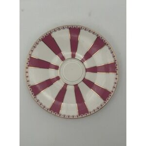 Meritage Pink White Striped Saucer 6" Porcelain Gold Trim Circus Tent